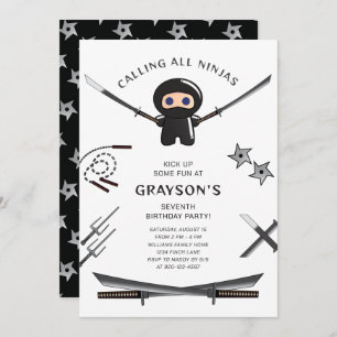 Cute Ninja Birthday Party Invitation Kaart