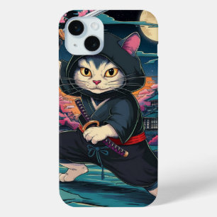 Cute Ninja Cat iPhone 15 Mini Hoesje