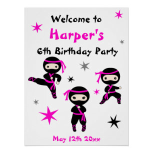 Cute Ninja Guerrier Enfants Anniversaire Affiche d