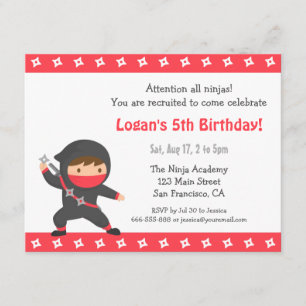 Cute Ninja Kids Birthday Party Invitations Kaart