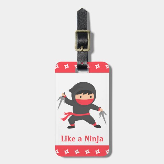 Cute Ninja Kind met Sai Weapons voor kinderen Bagagelabel (Voorkant verticaal)