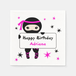 Cute Ninja Kinder Warrior Girl Pink Bday Party Servet
