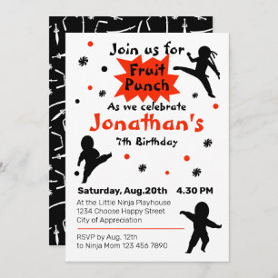 Cute Ninja Warrior Kids Birthday Party Kaart