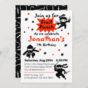 Cute Ninja Warrior Kids Birthday Party Kaart