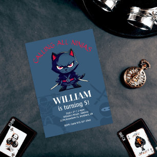 Cute Ninja Warrior Kids Birthday Party Kaart