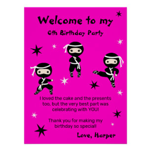 Cute Ninja Warrior Kinder Bday Party Welcome Sign Perfect Poster
