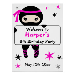 Cute Ninja Warrior Kinder Bday Party Welcome Sign Perfect Poster