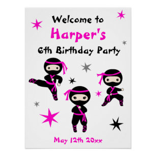 Cute Ninja Warrior Kinder Bday Party Welcome Sign Perfect Poster