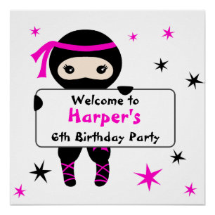 Cute Ninja Warrior Kinder Bday Party Welcome Sign Perfect Poster