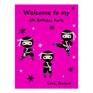 Cute Ninja Warrior Kinder Bday Party Welcome Sign Perfect Poster