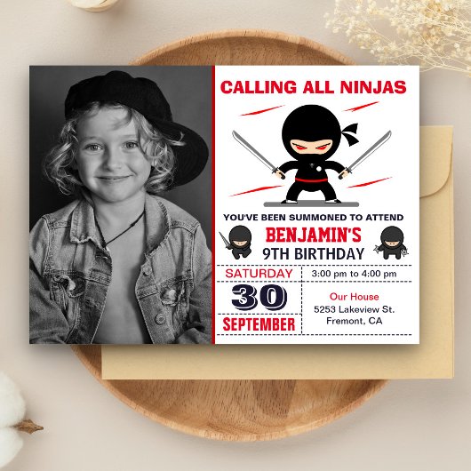Cute Ninja Warrior Kinder Foto Birthday Party Kaart