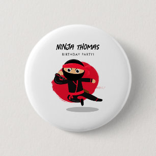 Cute Ninja Zwart Rood Kinderen Verjaardagsfeest T- Ronde Button 5,7 Cm