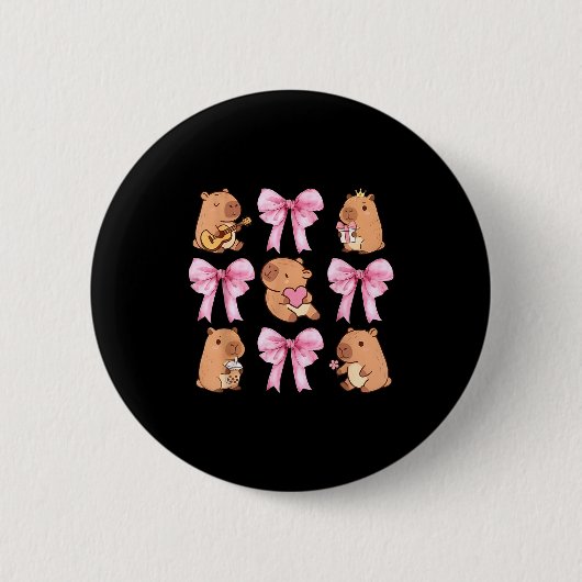 Cute Nk Coquette Bow Kawaii Capybara Lover  Ronde Button 5,7 Cm (Voorkant)