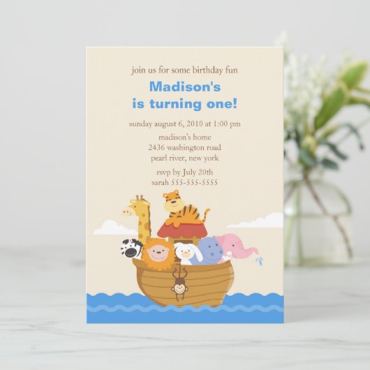 Cute Noah's Ark 1st verjaardag Kaart (Staand voorkant)