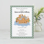 Cute Noah's Ark geboorte uitnodiging (Staand voorkant)