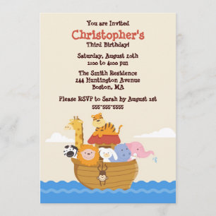Cute Noah's Ark Gender Neutral Birthday Invitation Kaart