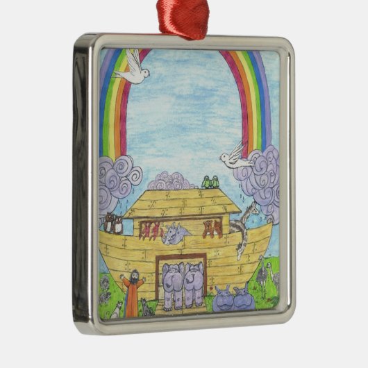 Cute Noah's Ark grappige dieren kleurrijke regenbo Metalen Ornament (Rechts)