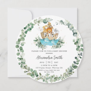 Cute Noah's Ark Greenery Neutral Baby shower Round Kaart