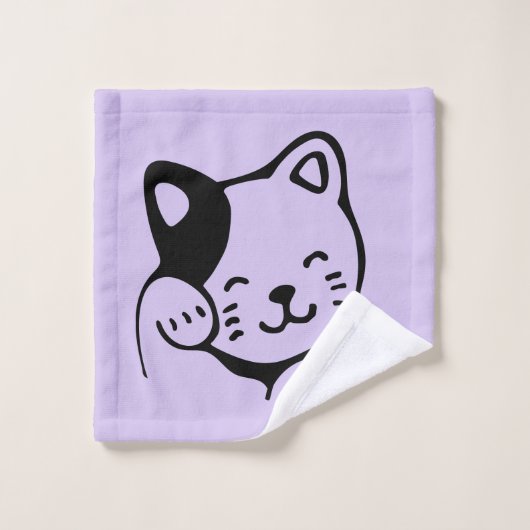 Cute noir et blanc Kitty Chat Waving Hello Patter (Gant de toilette)