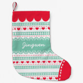 Cute Nordic Folk Feestdagen Mint Red Pattern Aange Kleine Kerstsok (Voorkant)