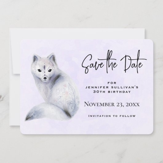Cute Nordic Fox met Floral Design Save The Date (Voorkant)