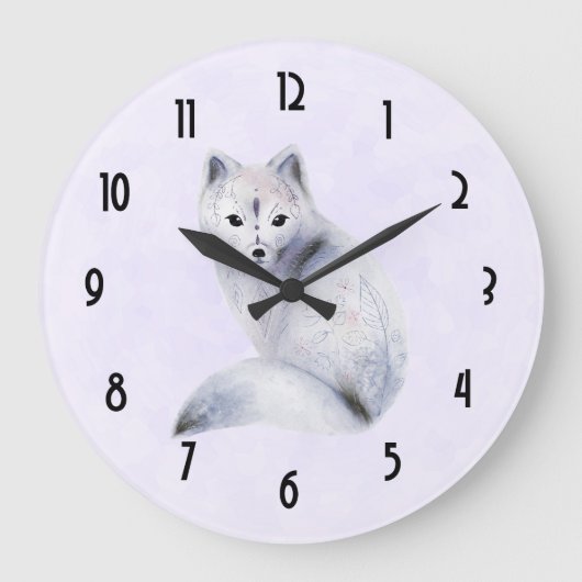 Cute Nordic Fox met Floral Markings Grote Klok (Voorkant)