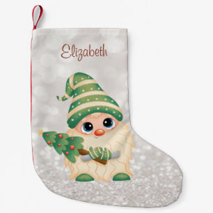 Cute Nordic Gnome,Pine Tree Glittery Bokeh Kleine Kerstsok