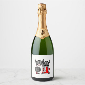 Cute Nordic Gnomes Viking Tomte Couple Scandinavia Sparkling Wijnetiket