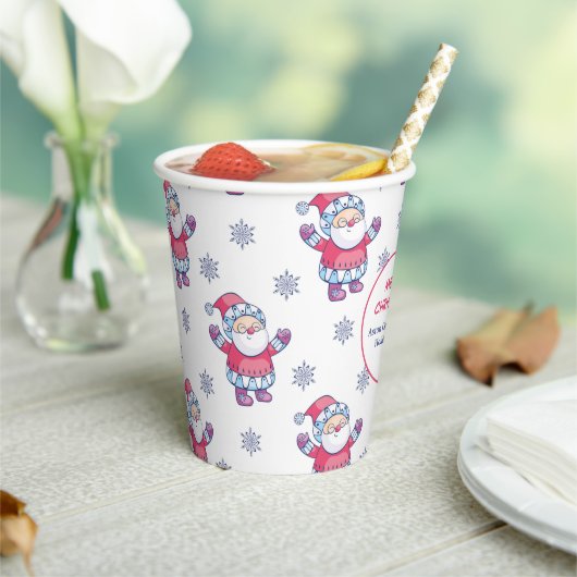 Cute Nordic Santa Snowflake Pattern Papieren Bekers (Insitu)