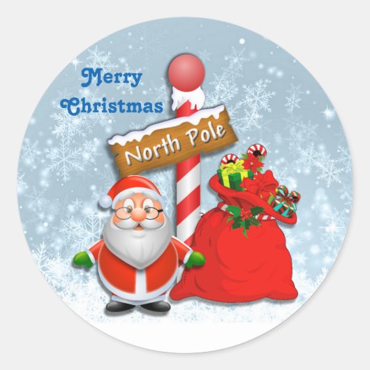 Cute North Pole Santa Ronde Sticker (Voorkant)