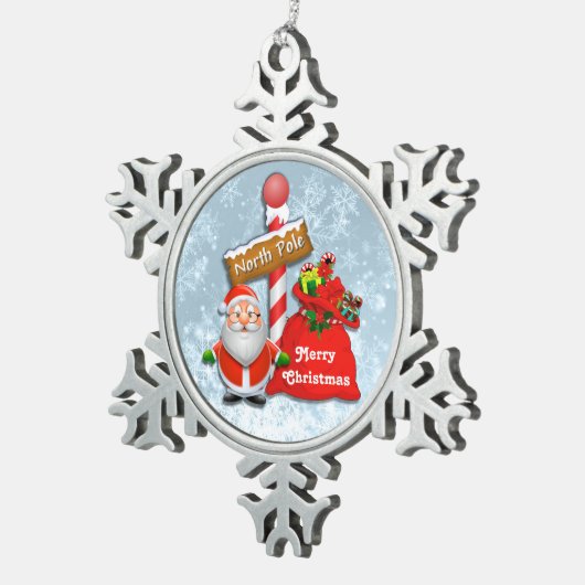 Cute North Pole Santa Snowflake Tin Sneeuwvlok Ornament (Rechts)