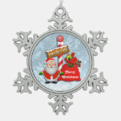 Cute North Pole Santa Snowflake Tin Sneeuwvlok Ornament (Voorkant)