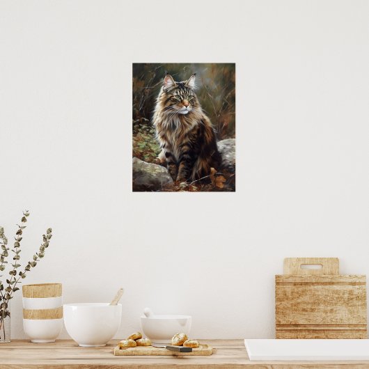 Cute Norwegian Forest Chat Art Imprimer Poster (Cuisine)