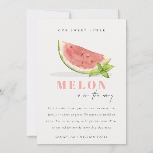 Cute Notre Petit Melon Mint Neutral Faire-part (Devant)