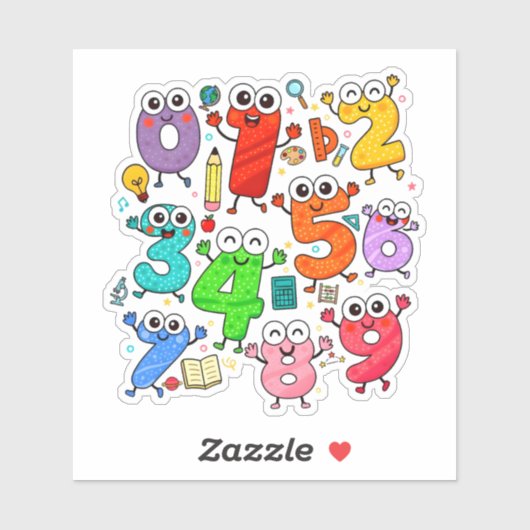 Cute Numbers Characters Sticker for Kids (Feuille)