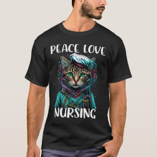 Cute Nurse Cat Peace Nursing RN & LPN Nurse L T-shirt