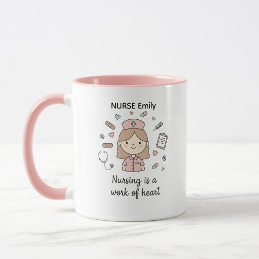 Cute Nurse Gift Mug: "Nursing is a Work of Heart" Mok (Links)
