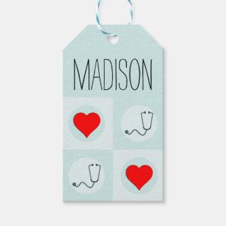 Cute Nurse of Doctor Stethoscope en Heart Pattern Cadeaulabel