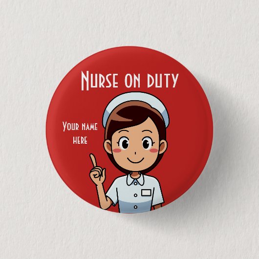 Cute Nurse on Duty Red Ronde Button 3,2 Cm (Voorkant)