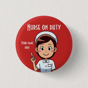 Cute Nurse on Duty Red Ronde Button 3,2 Cm