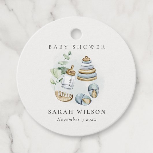Cute Nursery Essential Leafy Blue Boy Baby shower Bedankjes Labels (Voorkant)