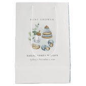 Cute Nursery Essential Leafy Blue Boy Baby shower Medium Cadeauzakje (Achterkant)