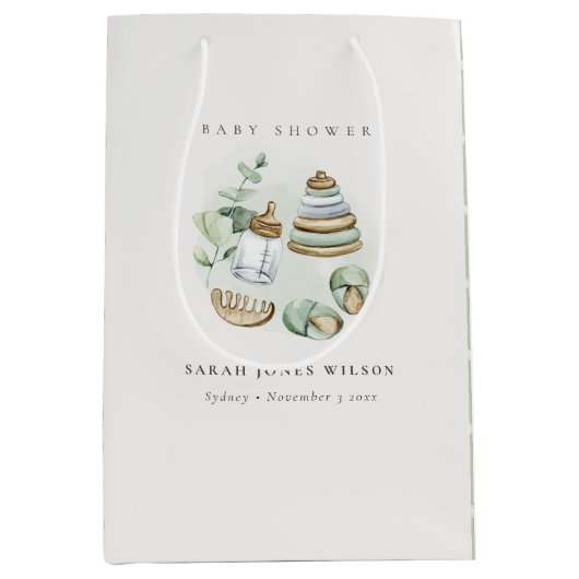 Cute Nursery Essential Leafy Green Baby shower Medium Cadeauzakje (Voorkant)