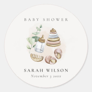 Cute Nursery Essential Leafy Pink Girl Baby shower Ronde Sticker