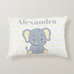 Cute Nursery Yellow Grey elephant polka dots name Accent Kussen