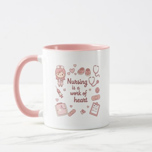 Cute Nursing Mug – Nursing Is a Work of Heart (Gauche)