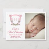 Cute Nutcracker Christmas Monogram Crest Baby Feestdagenkaart (Voorkant)