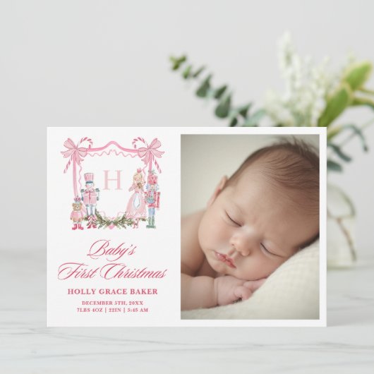 Cute Nutcracker Monogram Crest Baby Feestdagenkaart (Staand voorkant)