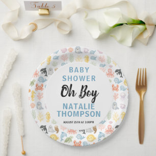 Cute Oceaan Onder de Zee Dieren Baby Shower Papieren Bordje