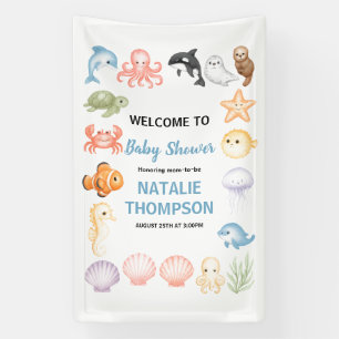 Cute Oceaan Onder de Zee Dieren Baby Shower Spandoek